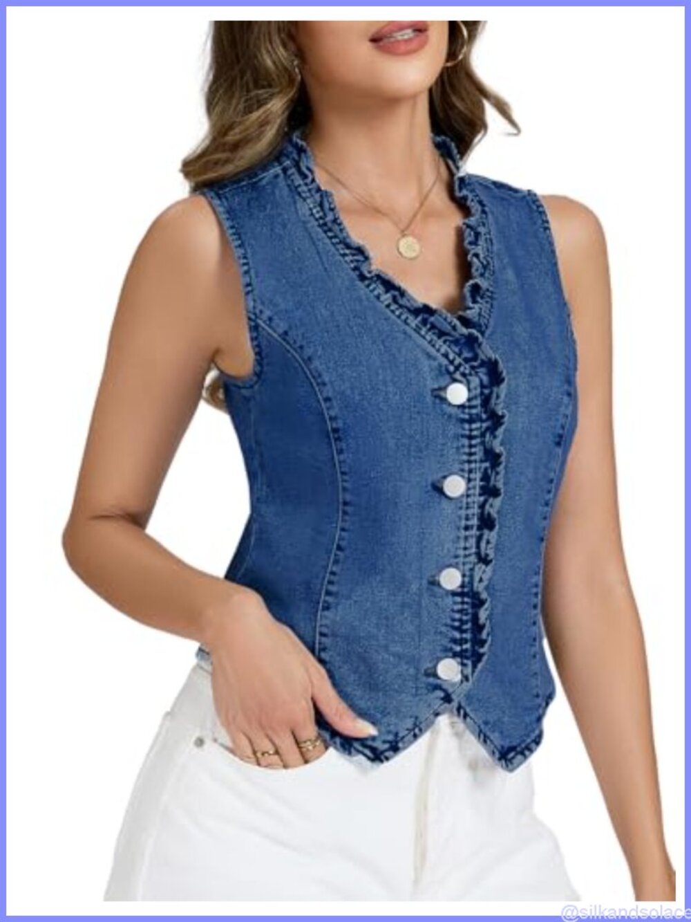 Ruffle Denim Vest Top Women Cropped V Neck Sleeveless Cowgirl Waistcoat